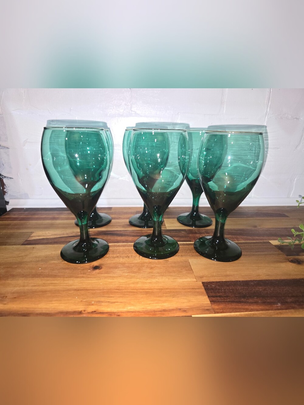 Vintage Libbey Teardrop Green Glass Goblet Set Of 6